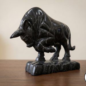 Black Marble Charging Bull Statue