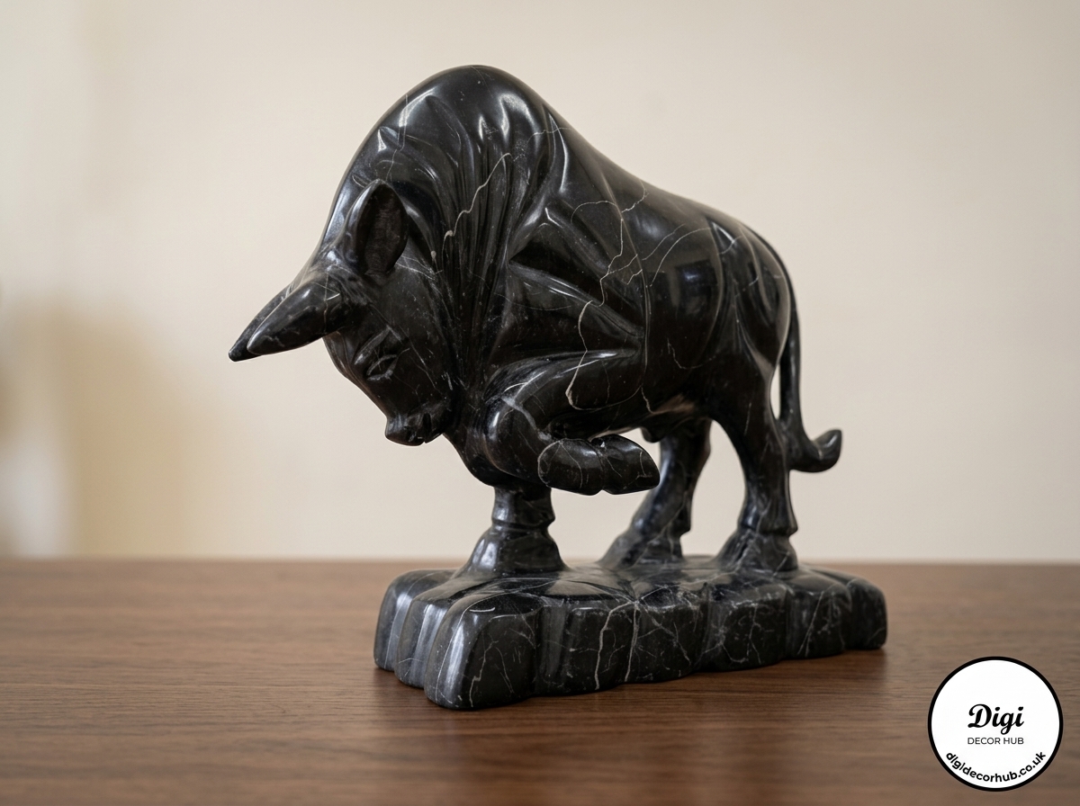 Black Marble Charging Bull Statue