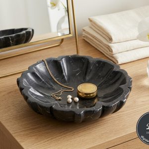 Handcrafted Black Marble Flower Bowl