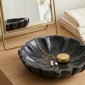 Handcrafted Black Marble Flower Bowl