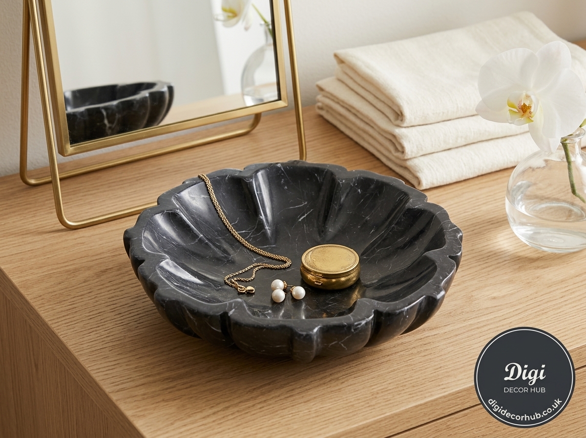 Handcrafted Black Marble Flower Bowl
