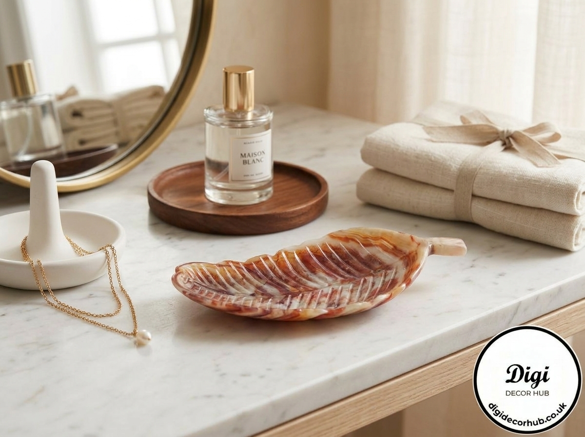 Elegant Natural Stone Leaf Trinket Tray
