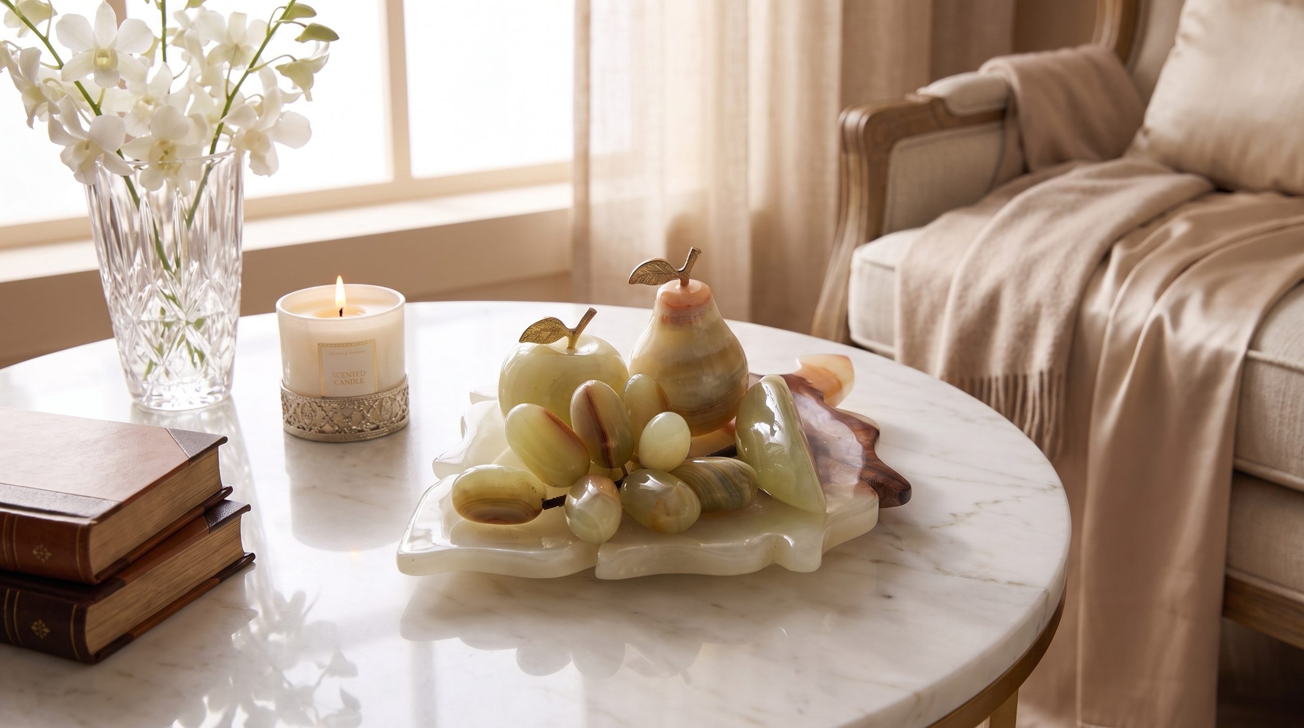 Green Onyx Fruit Set with Leaf Tray | Home Decor | Gift