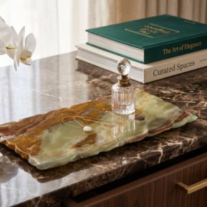 Onyx Tray Gift - Carved Green / Brown Stone Catchall Dish