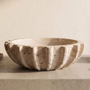 Fluted Limestone Bowl
