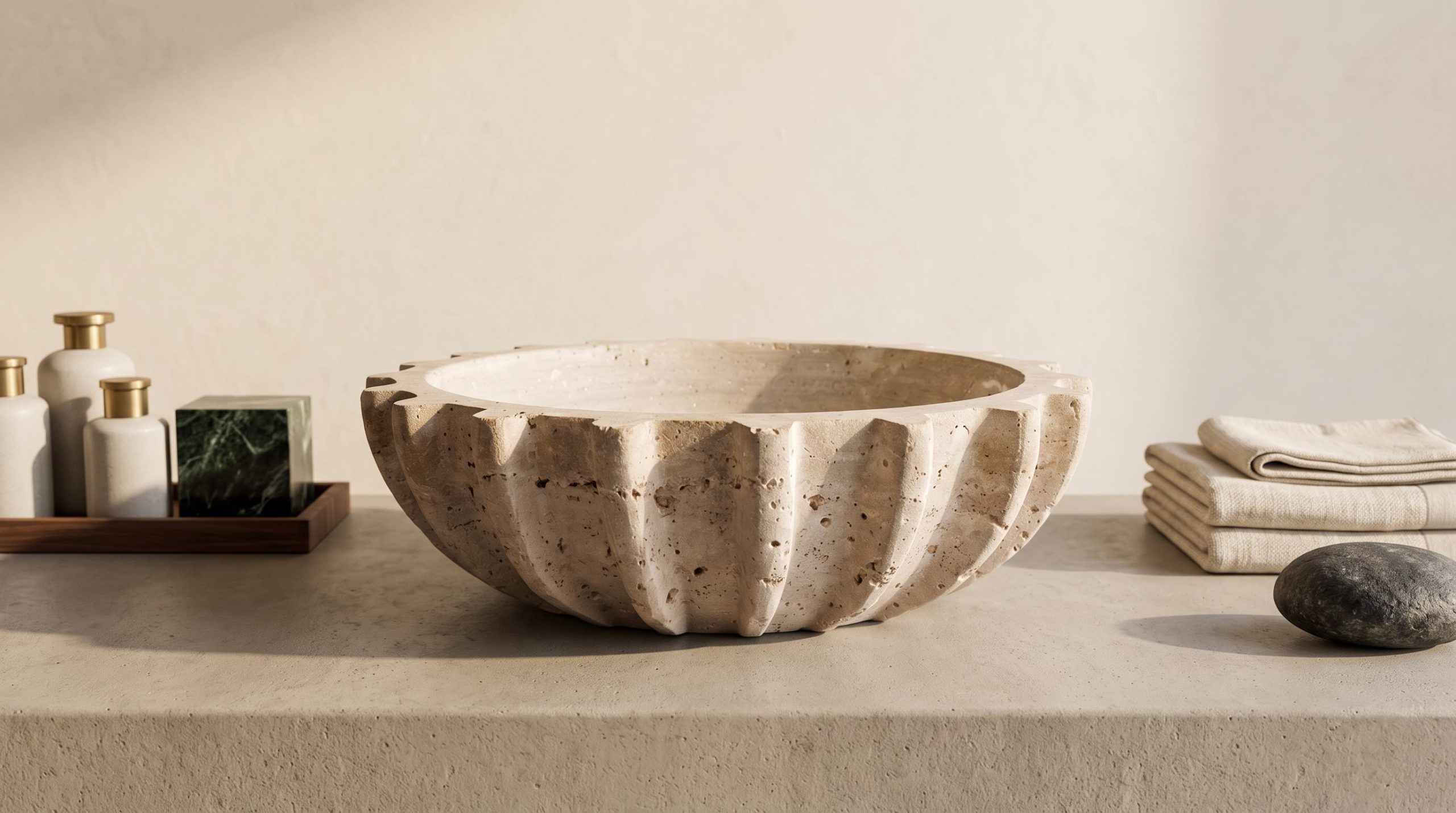 Fluted Limestone Bowl