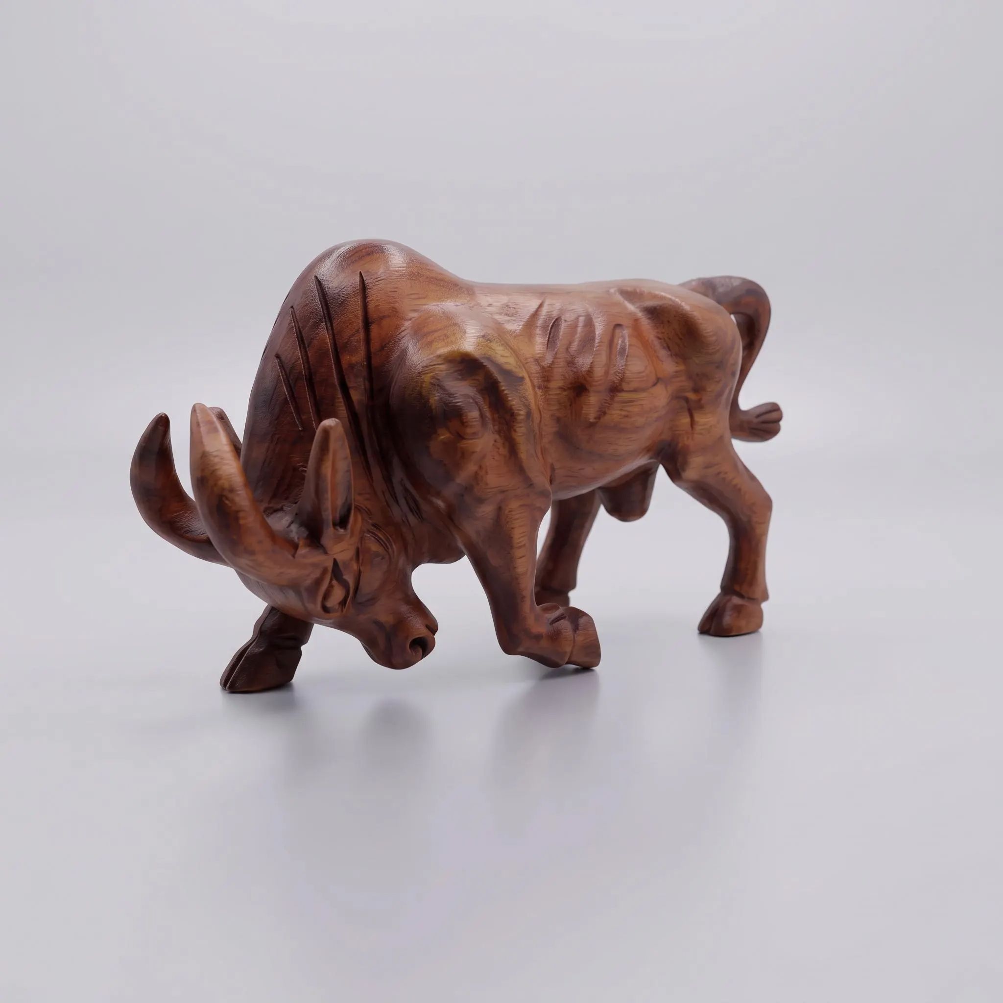 Charging Bull Wooden Statue